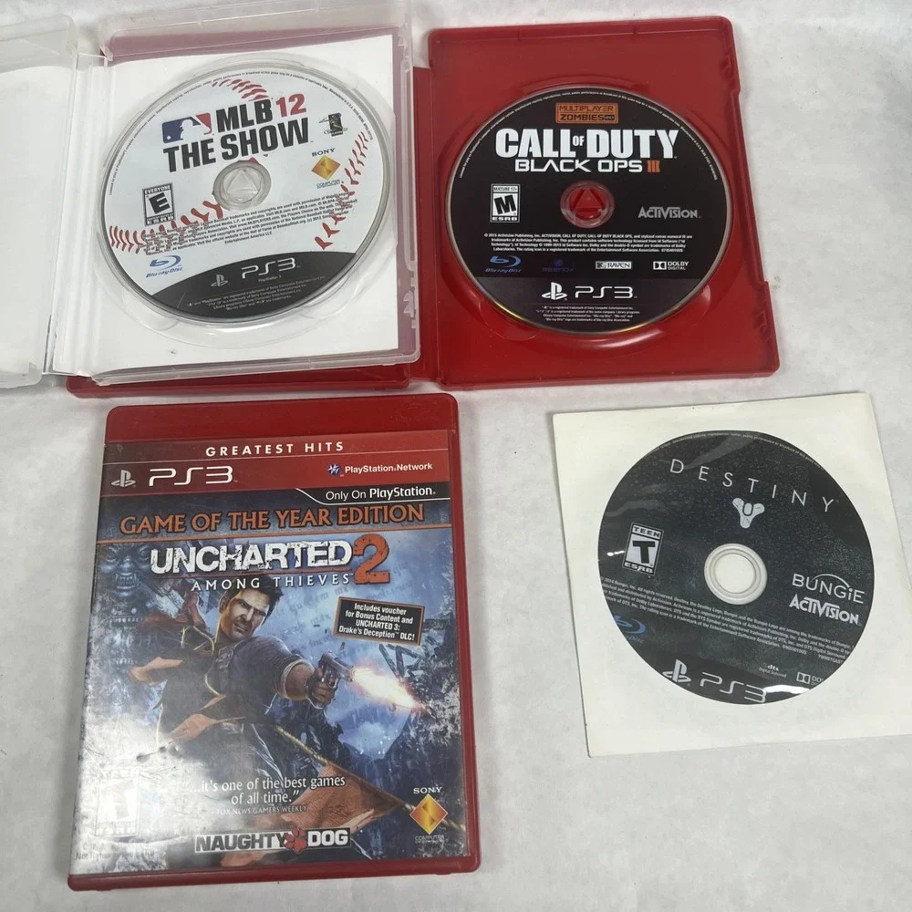 PS3 Games Lot (4). Destiny, COD‎ III, MLB12 The Show, Uncharted 2 Among Thieves.